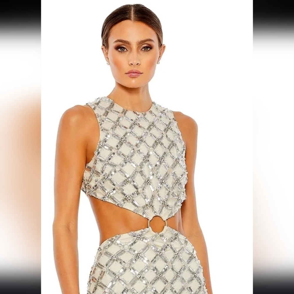 MAC DUGGAL EMBELLISHED HIGH NECK CUT OUT GOWN - Picture 4 of 17